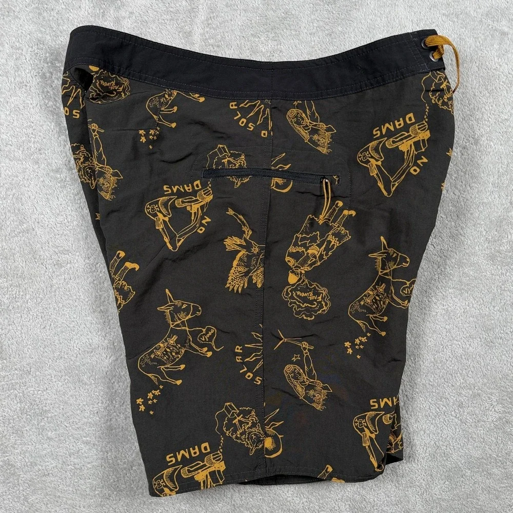 Patagonia Mens 32 No Dams Wavefarer Board Shorts Black Nylon Swim Trunks 86622
